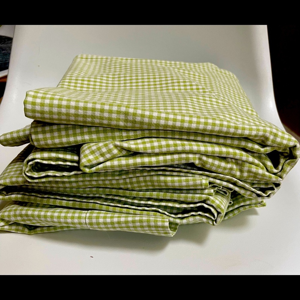 Pottery Barn Green White Gingham Check Curtain Panels (4) 41”x79”